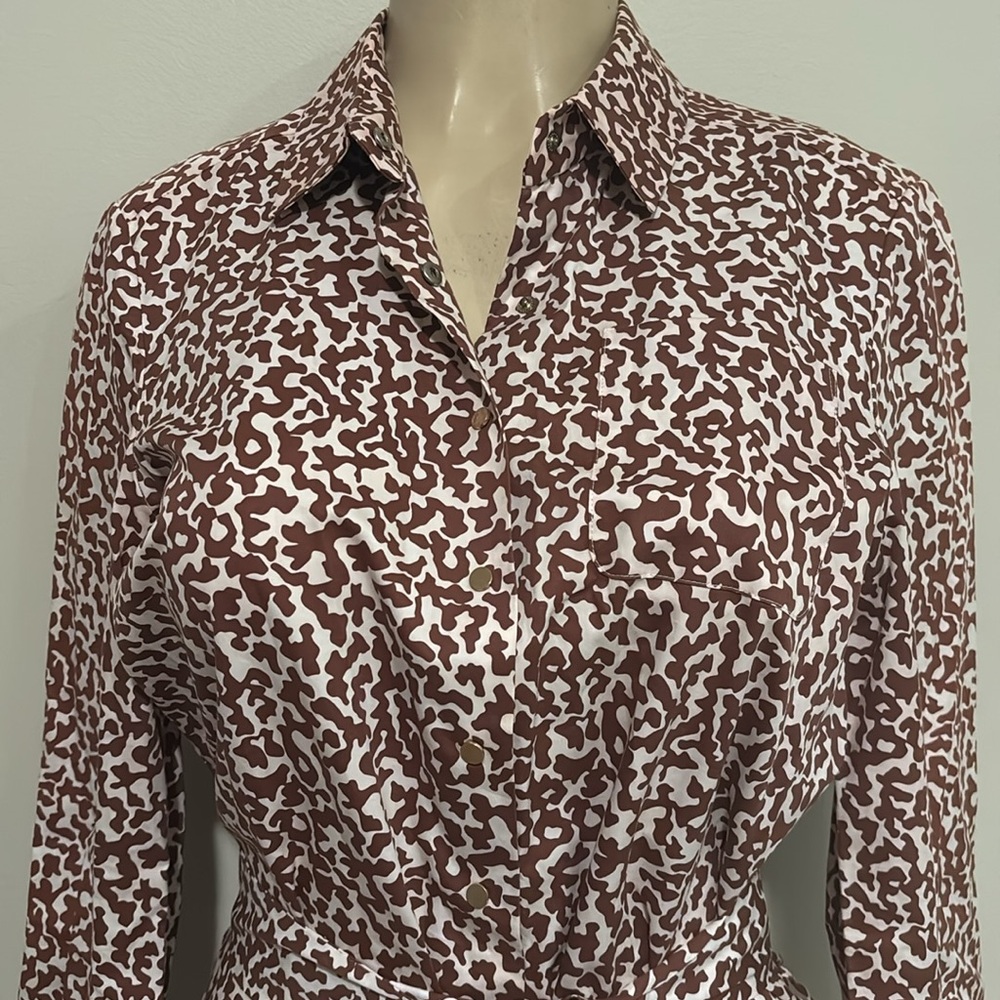 Diane By Diane Von Furstenberg Shirt Dress Abstract Print Brown size 6 - Picture 4 of 9
